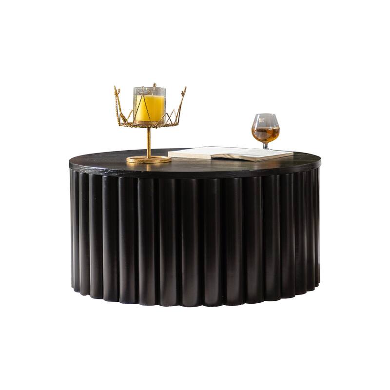 Round Coffee Table With Lift Handcrafted Relief Sturdy Pedestal Wooden Tea Table for Living Room no need to Assemble