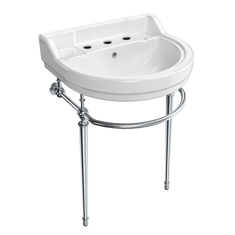 Whitehaus Console Sink With Semi-Circular Bowl, Metal Leg Supports and Front Towel Bar.