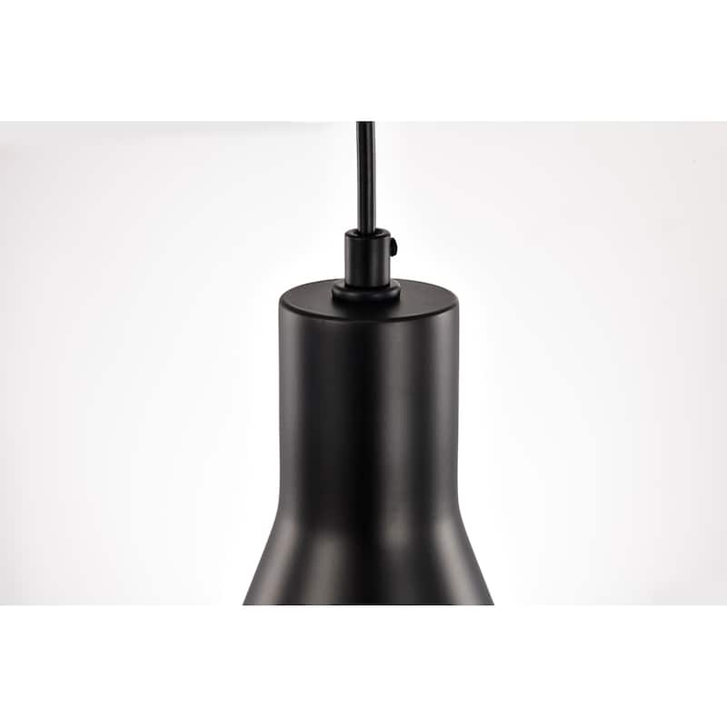 1-Light Matte Black Metal Cone Hanging Kitchen Pendant Light