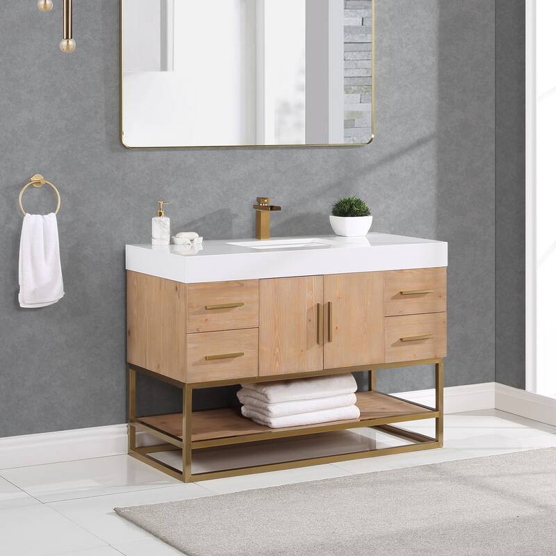 Altair Bianco Bath Vanity with White Composite Stone Top,no Mirror