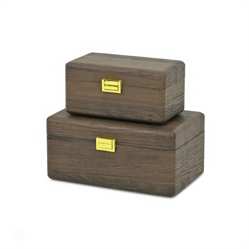 Sable Set of 2 Wooden Boxes with Gold Handles