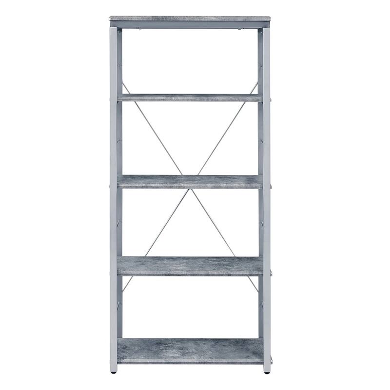 HomeRoots 54" Gray And Silver Metal and Wood Four Tier Etagere Bookcase