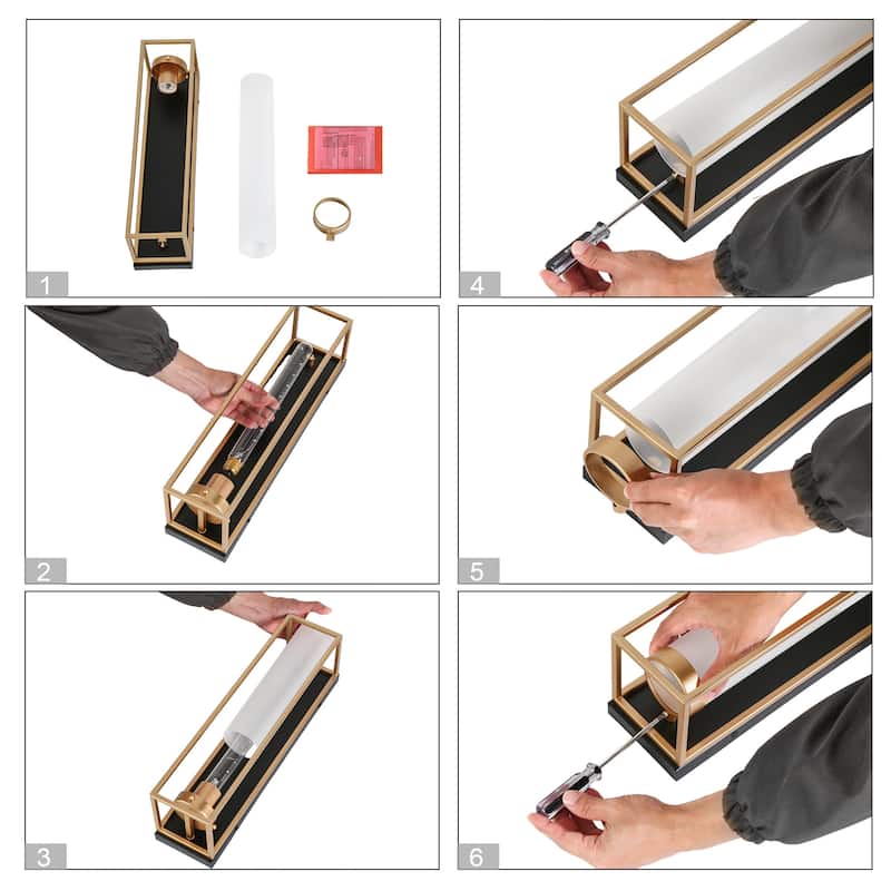 1-Light Modern Black Gold Wall Sconce Cylindrical Frosted Glass Bathroom Vanity Lights for Bathroom - 4.5" L x 5" W x 18" H