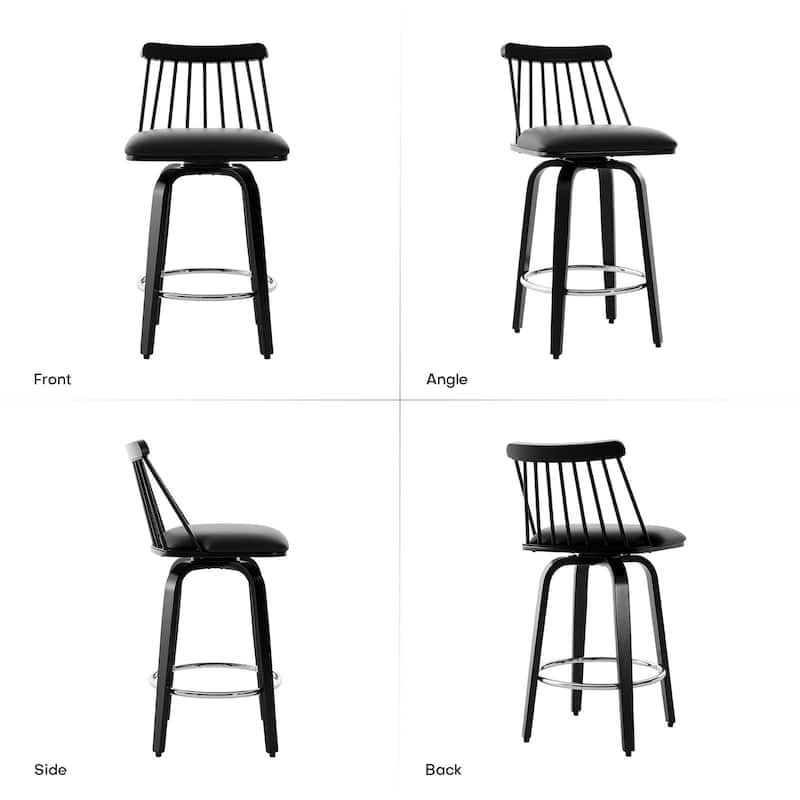 Mid-century Spindle Back Swivel Counter Height Bar Stools - 37.2"H x 18.9"W x 18.9"D