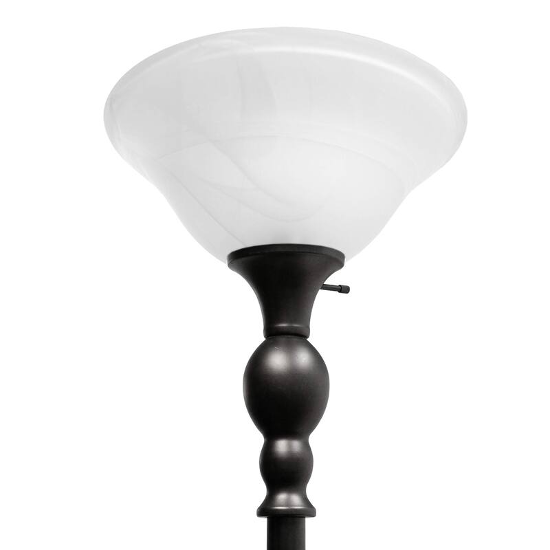 LF2001-RBW 1 Light Torchiere Floor Lamp with Marbelized White Glass Shade, Restoration Bronze and White - Brown