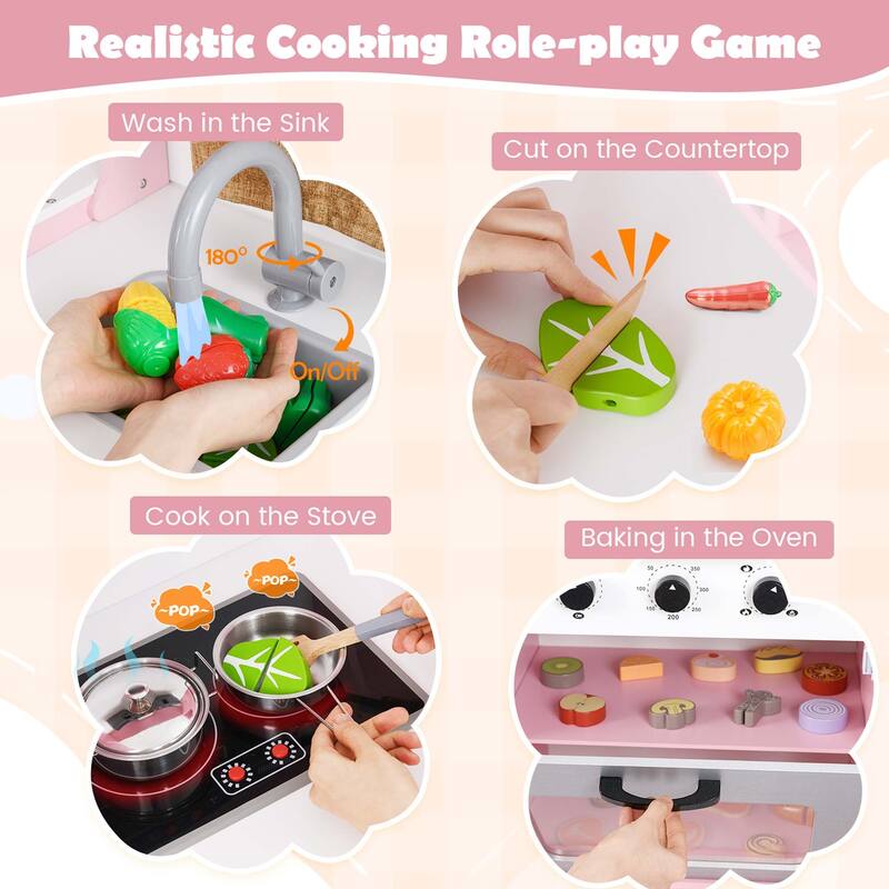 Costway Corner Play Kitchen Toddler Kitchen Playset with Range Hood, - See Details