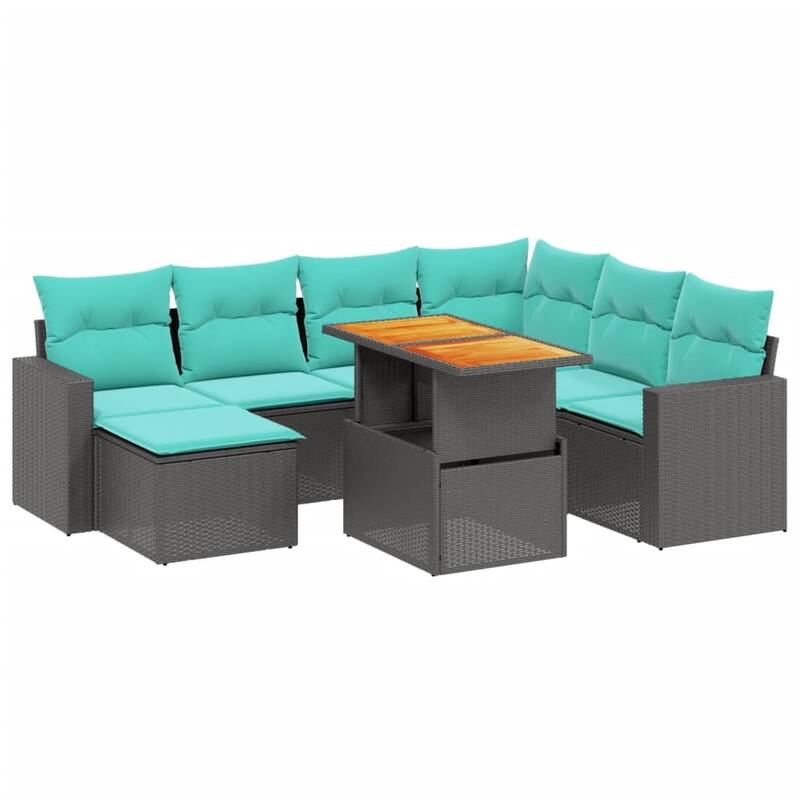 vidaXL Patio Sofa Set with Cushions Outdoor Furniture 8 Piece Poly Rattan - 24.4 x 24.4 x 27.2