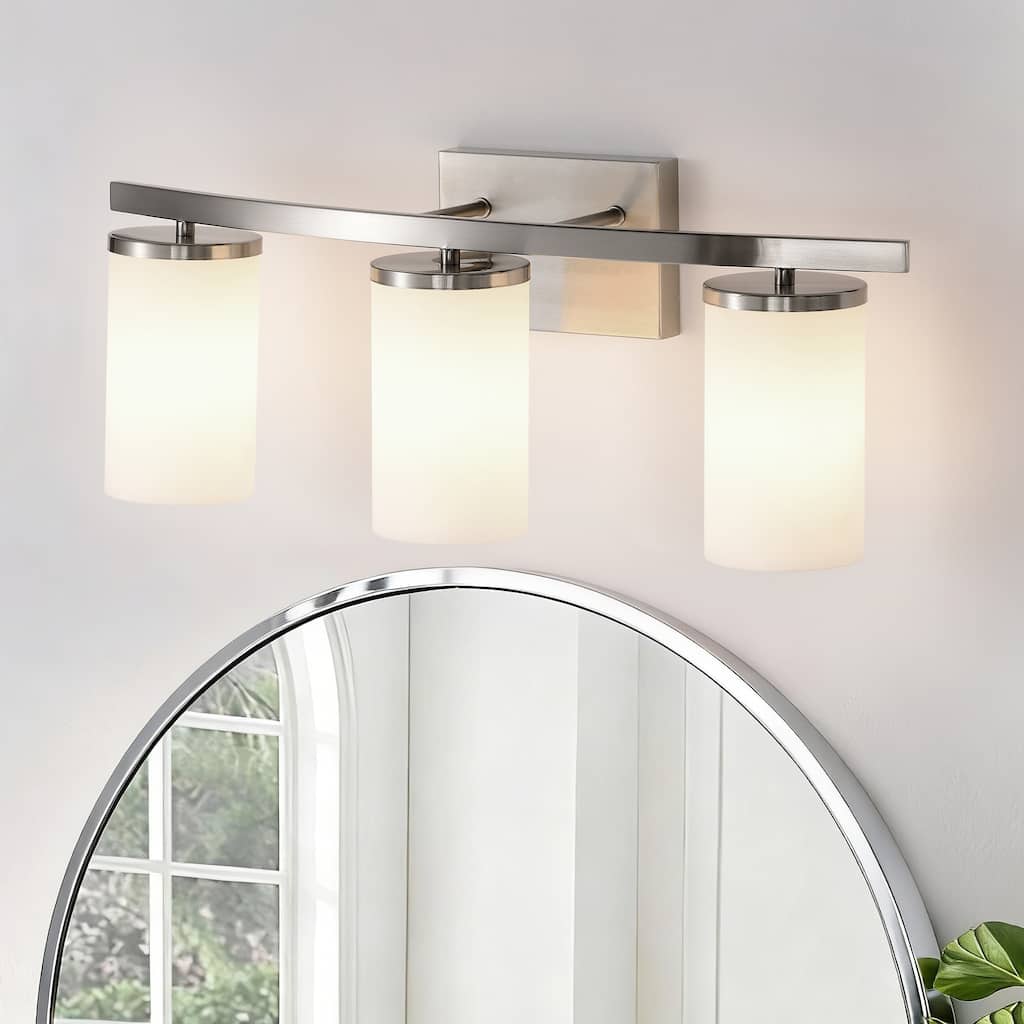 3-Light 23 in. Brushed Nickel Bathroom Vanity Light with White Glass Shades