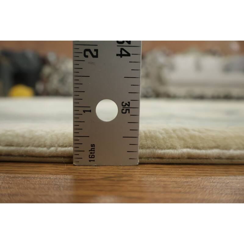 Hand Knotted Oriental Wool & Silk Carpet Traditional All-Over Beige & Ivories Tabriz Area Rug - 9' 10'' X 6' 4''