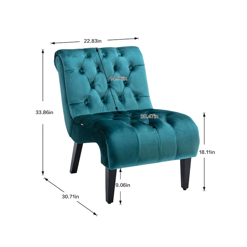 Teal Velvet Accent Chairs Solid Wood Frame Barrel Chair Tufted ...