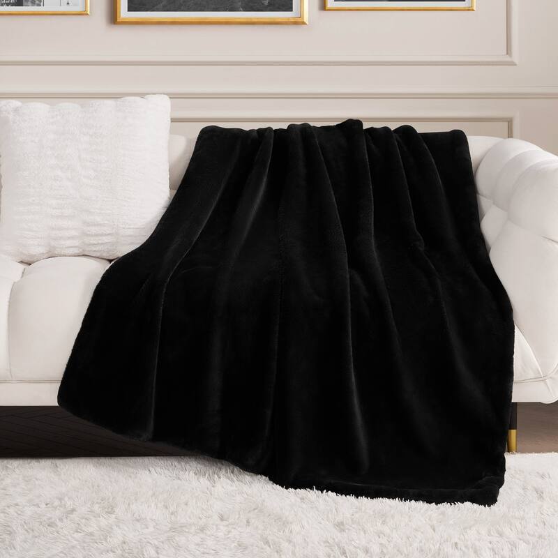 Juicy Couture Solid Rabbit Mink Blankets - Black - 50"X70"