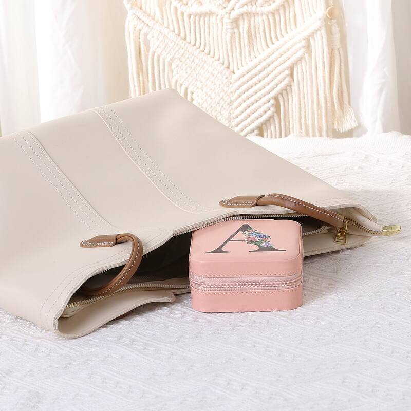 Portable Jewelry Box with Mirror, Mini PU Leather Jewelry Organizer Boxes Storage Display Holder - Pink