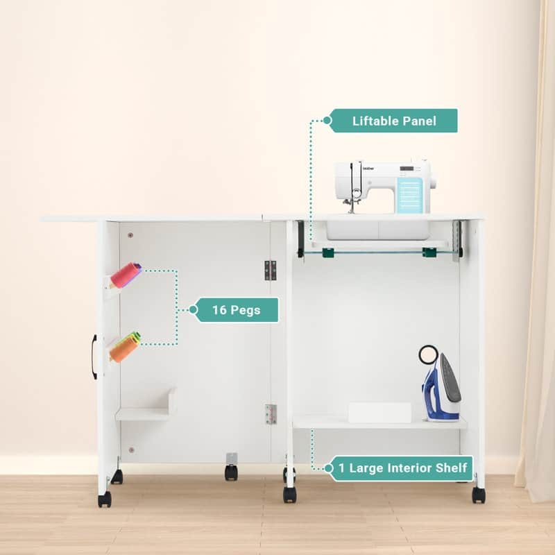 Erommy 45.5" W x 23.6" D Sewing Table featuring a Storage Shelf, Versatile Adjustable Sewing Machine Desk with Storage Bags