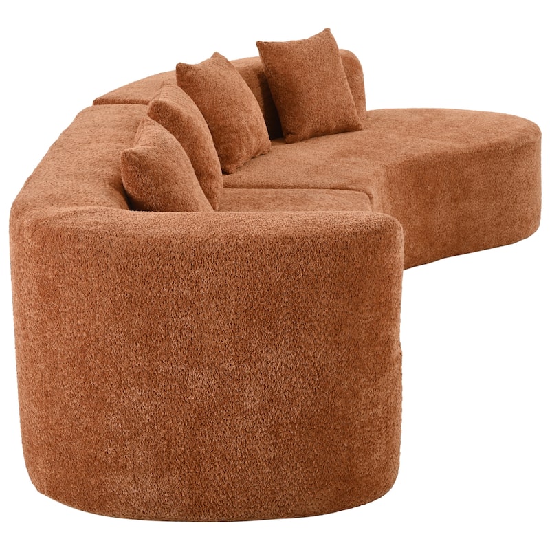Curved Design Chenille Sectional Sofa, Modern Modular Couch with 4 Pillows, Plush Sponge and Spring Cushion, Sponge Sofa