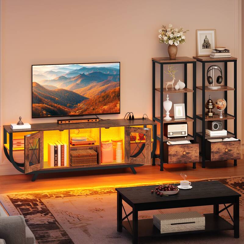 Moasis 3-Piece Wall Unit Entertainment Center Set with Bookshelf and 2 Drawers