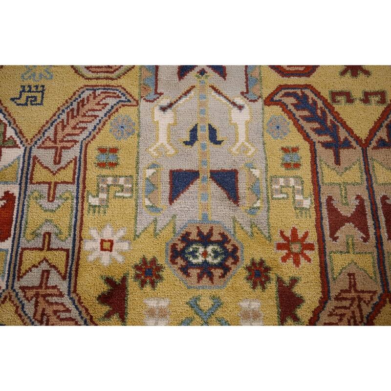 All-Over Geometric Kazak Oriental Area Rug Hand-Knotted Wool Carpet - 7'11"x 9'9"