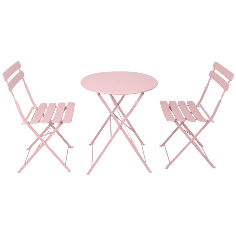 Anmytek 3 Pieces Folding Balcony Patio Bistro Set with 2 Chairs - pink
