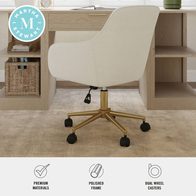 Martha Stewart Rayna Upholstered Swivel Office Chair with Metal Frame