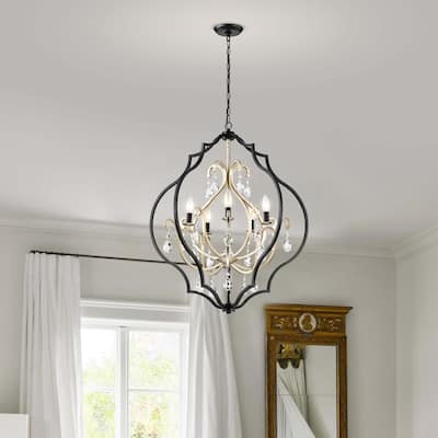 Adoncia Black and Brushed Silverish Champagne Crystal Chandelier - 27 inches in Diameter x 31 inches H