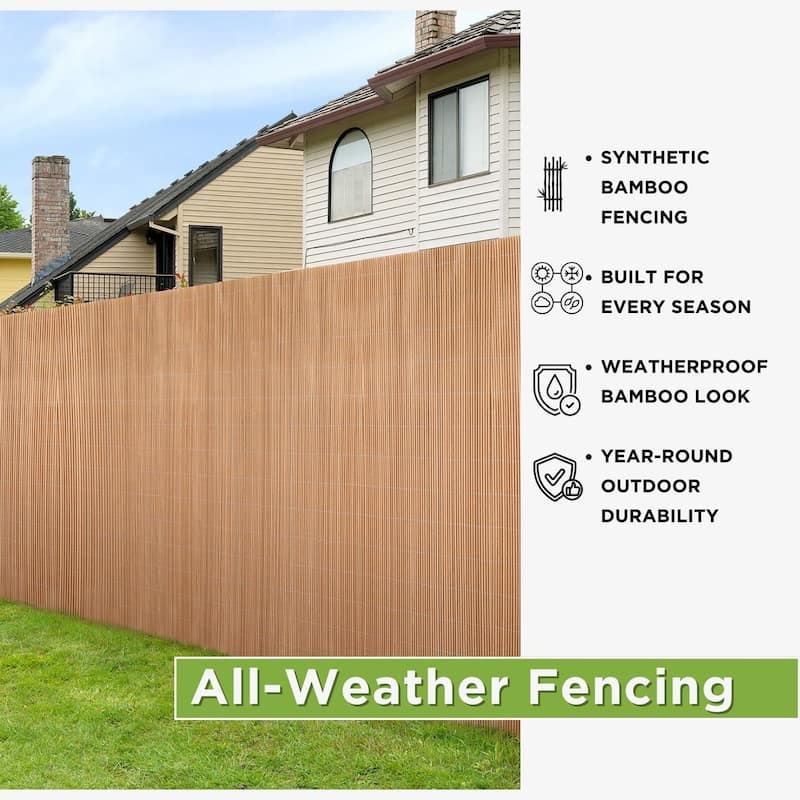 6 ft H x 8 ft W All-Weather Synthetic Bamboo Fence Panel, PVC