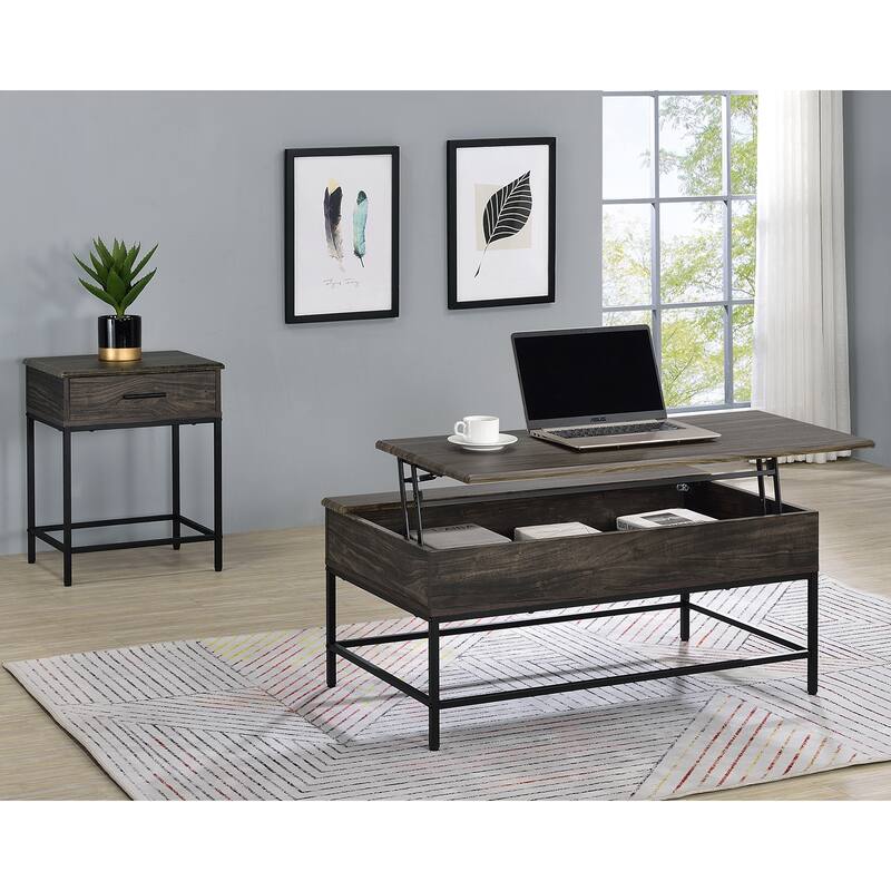 Wood and Metal Table Set with Lift Top in Brown