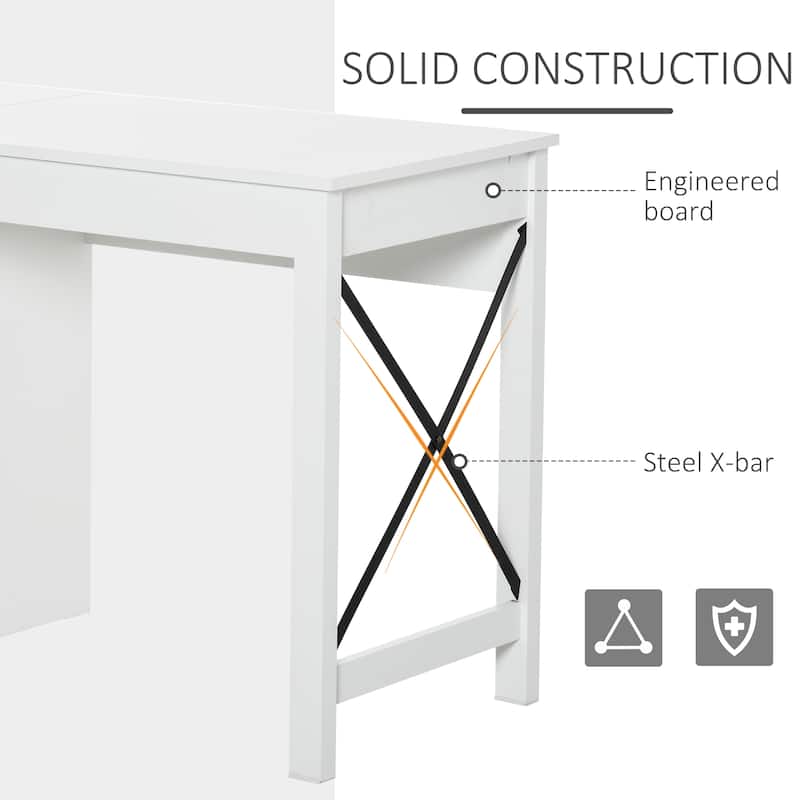 HOMCOM Computer Table Desk, Writing Workstation with Cabinet with Metal X-Bar for Living Room or Office