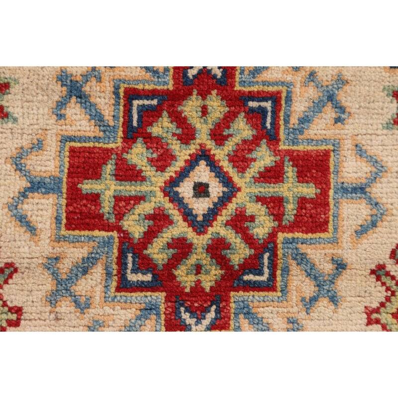 Geometric Kazak Rug Handmade Wool Carpet - 2'10" x 4'3"