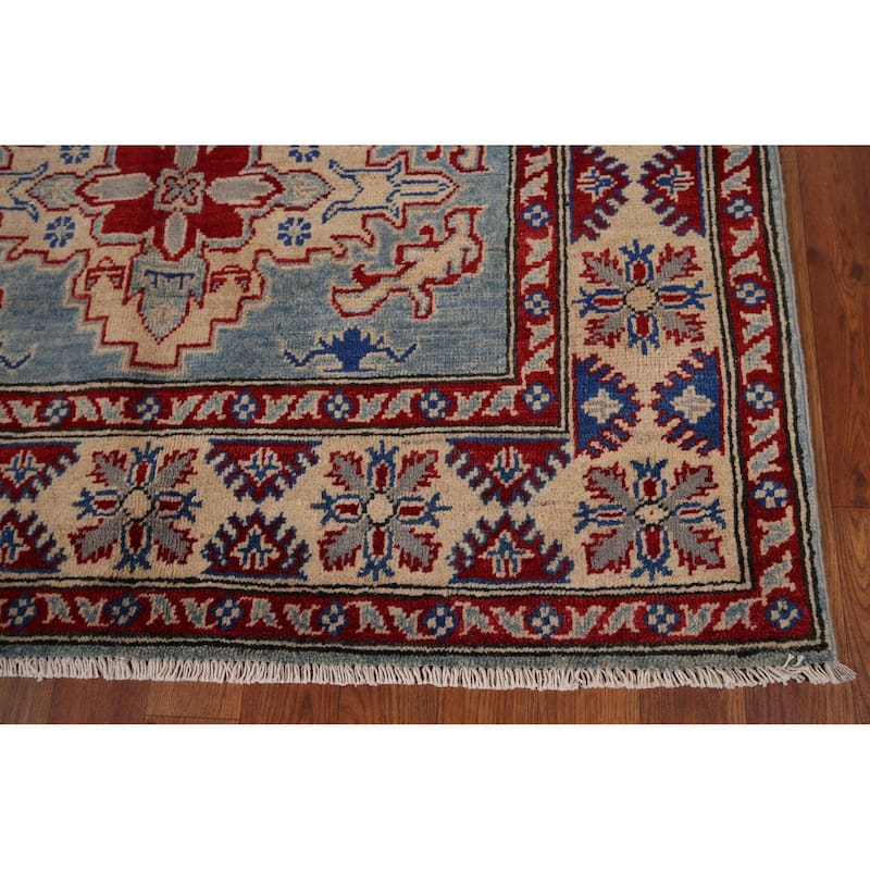 Light Blue Kazak Rug Hand-Knotted Traditional Wool Carpet - 3'11" x 6'0"