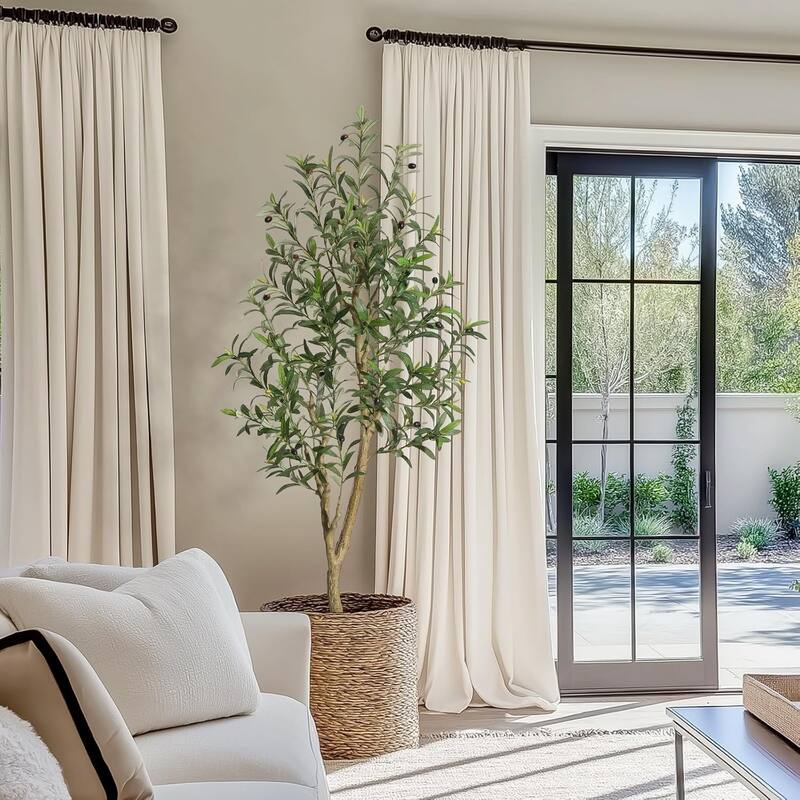 Olive Trees Artificial Indoor, 5ft Tall Faux Silk Plant with White Planter