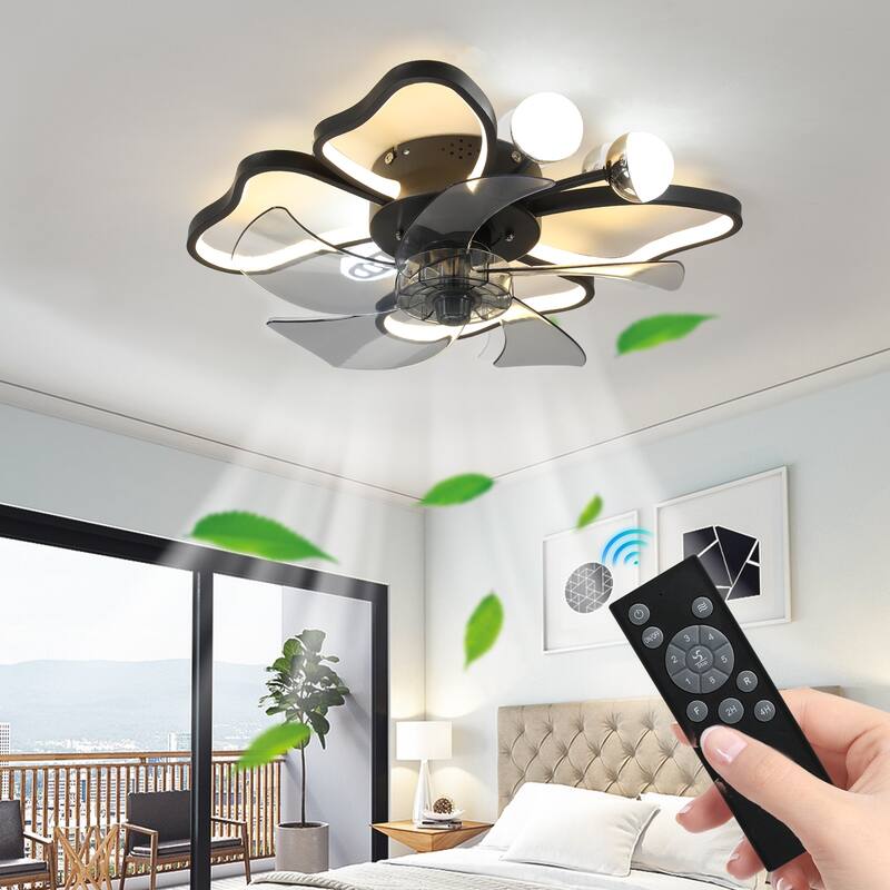 19.7 Inch Light Ceiling Fan with Lights Remote Control with Modern Butterfly Design Styling - White+Black