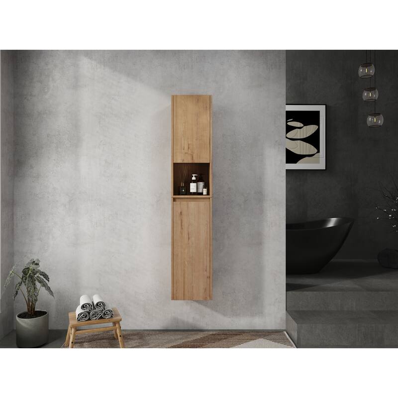 12" Bathroom Side Cabinet, Soft Close Doors, Float Mounting Design, Imitative Oak