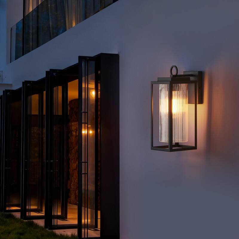KAWOTI 1-Light Outdoor Wall Sconce with Cylindrical Ribbed Glass - W5.5" x D7" x H14"