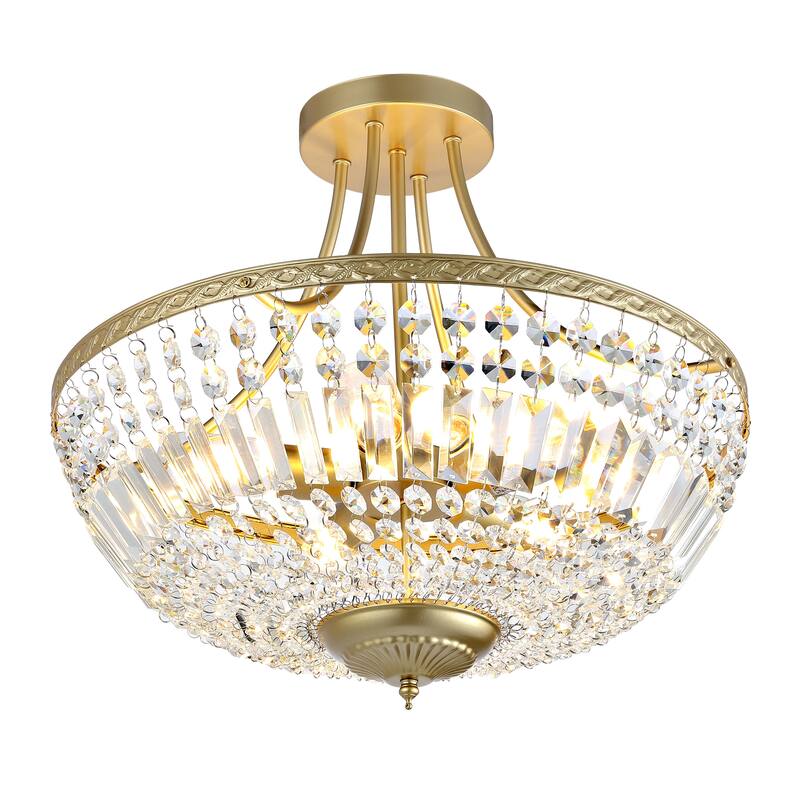 WINGBO 5-Light E26 Round Crystal Ceiling Light Fixture Semi Flush Mount - 19.5" W