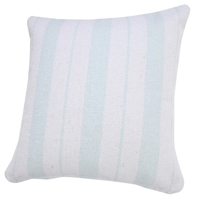 Handwoven Geometric Striped Cotton Throw Pillow Cover - 20" - Sky Blue and White