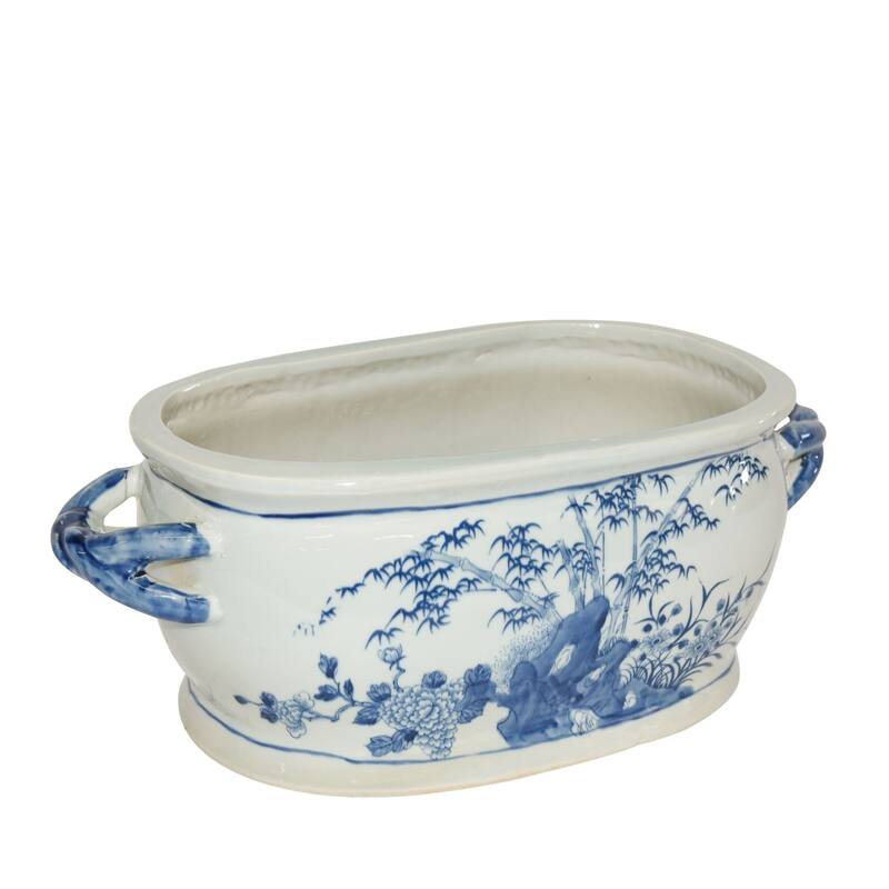 Blue And White Four Season Foot Bath Planter - 18x10x7