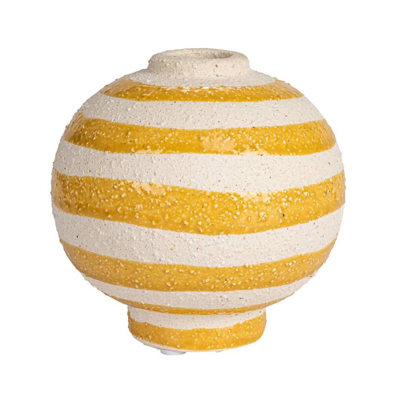 Striped Stoneware Vase with Sphere Footed Base