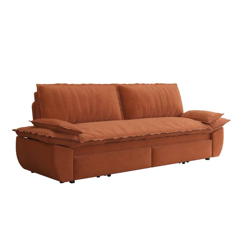 73.2" Convertible Sofa Bed, 3-in-1 Sleeper Sofa with Pull-Out Bed, Modern Corduroy Loveseat Couch with Pillow Top Arms