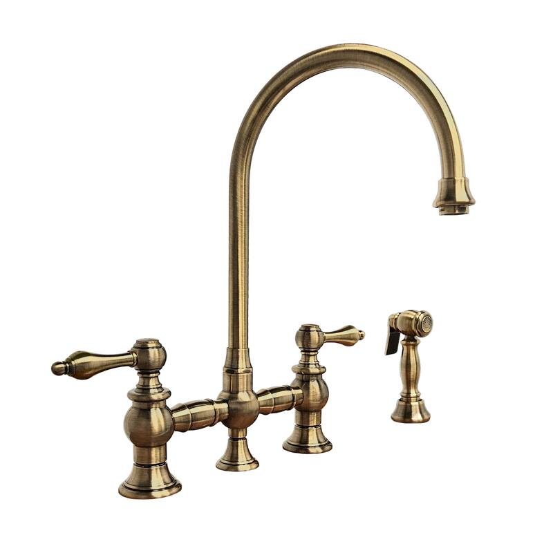 Vintage III Plus Bridge Faucet with Long Gooseneck Swivel Spout, Lever Handles and Solid Metal Side Spray