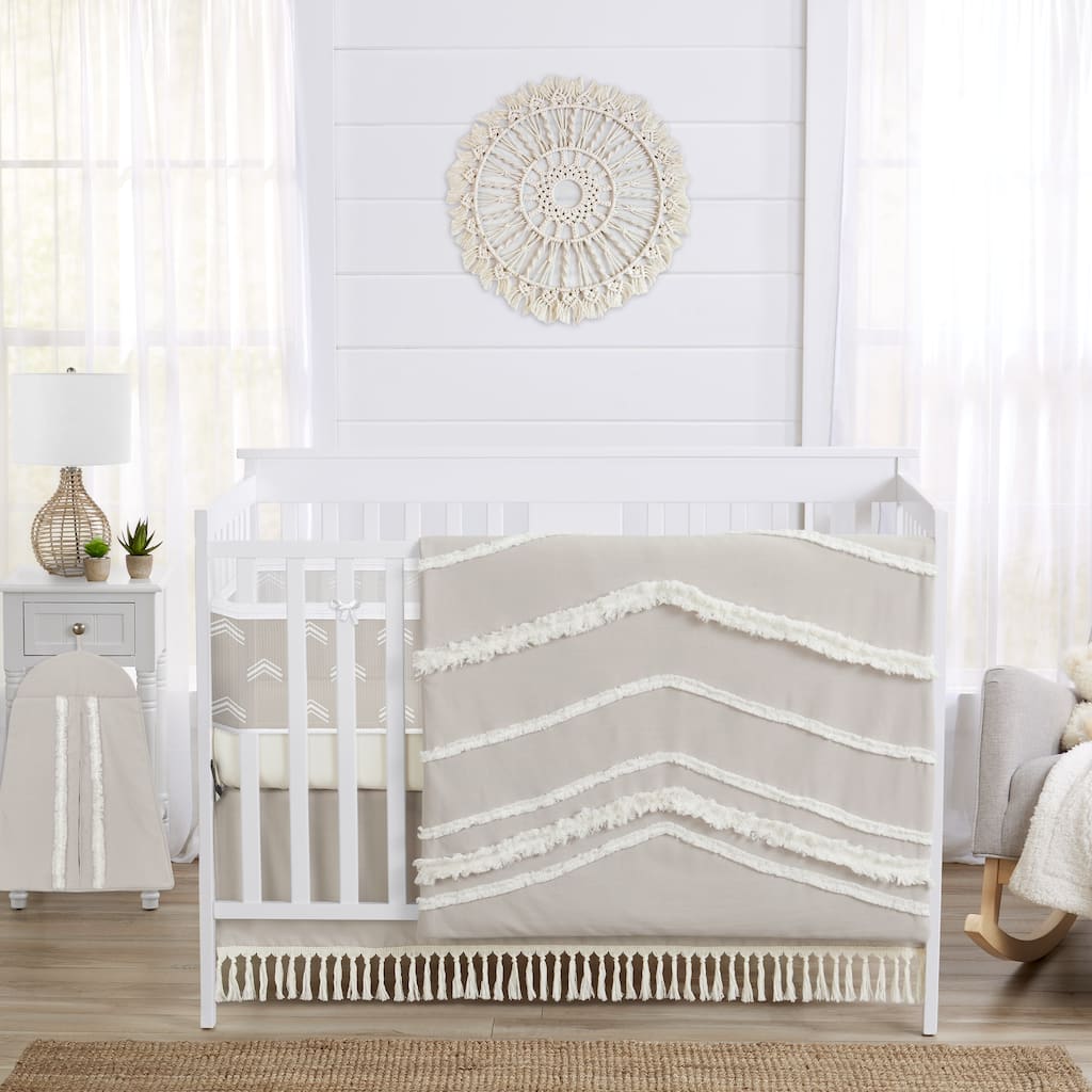 Sweet Jojo Designs 6p Crib Bedding + BreathableBaby Breathable Mesh Liner Boho Bohemian Boy Girl Gender Neutral Solid