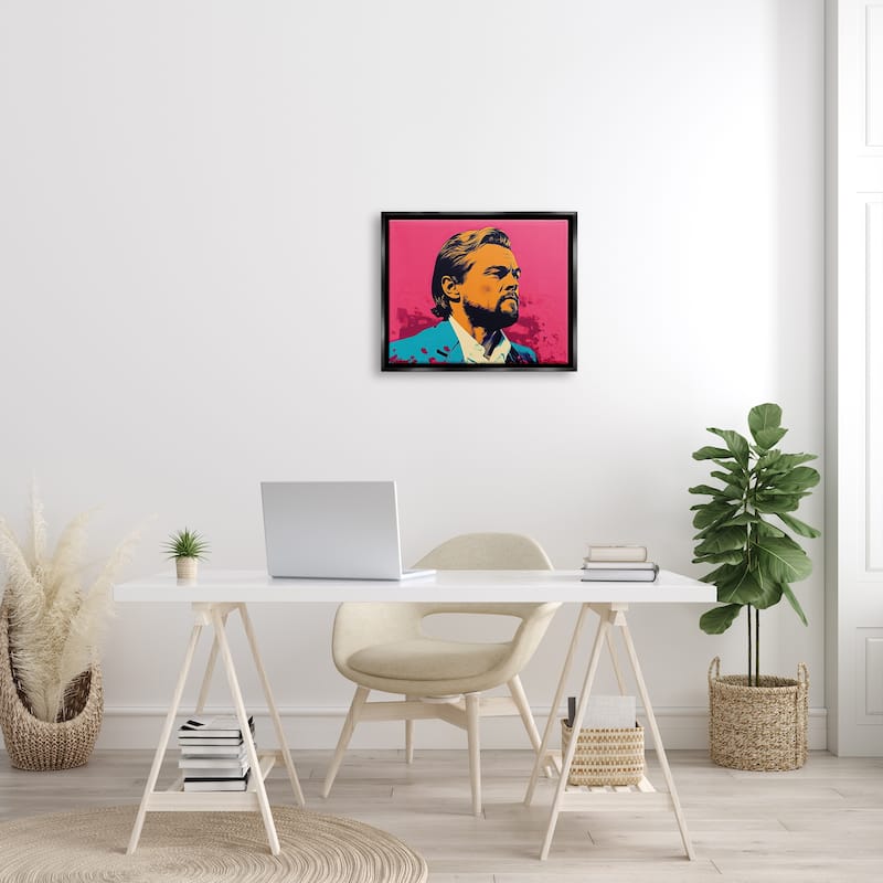 Stupell Pop Style Leonardo DiCaprio Framed Floater Canvas Wall Art Design by Birch&Ink