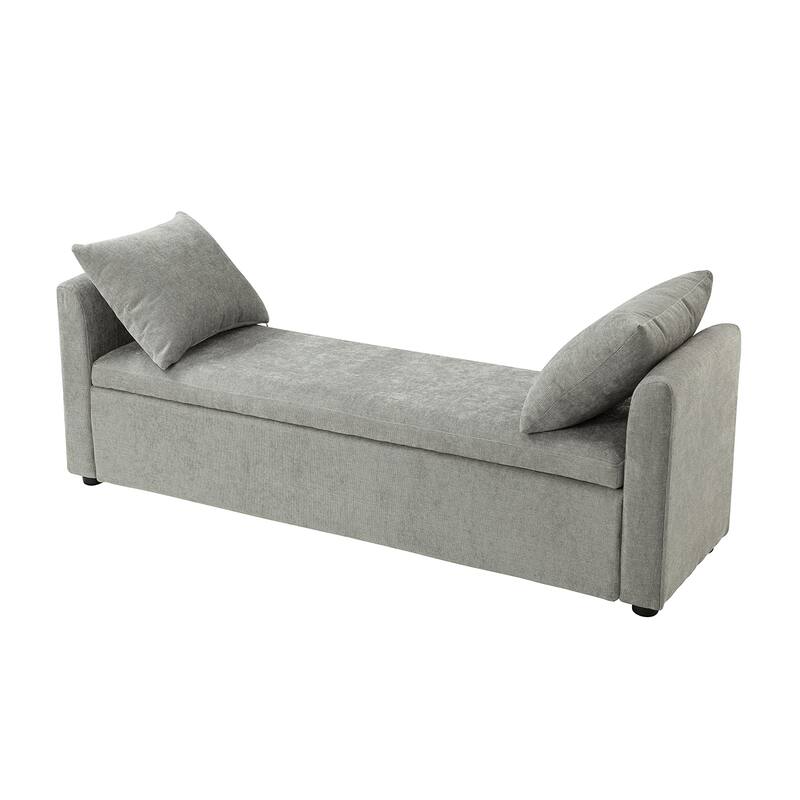 Franco Modern Upholstered Storage Bench with Two Throw Pillows and Thick Padded Cushion
