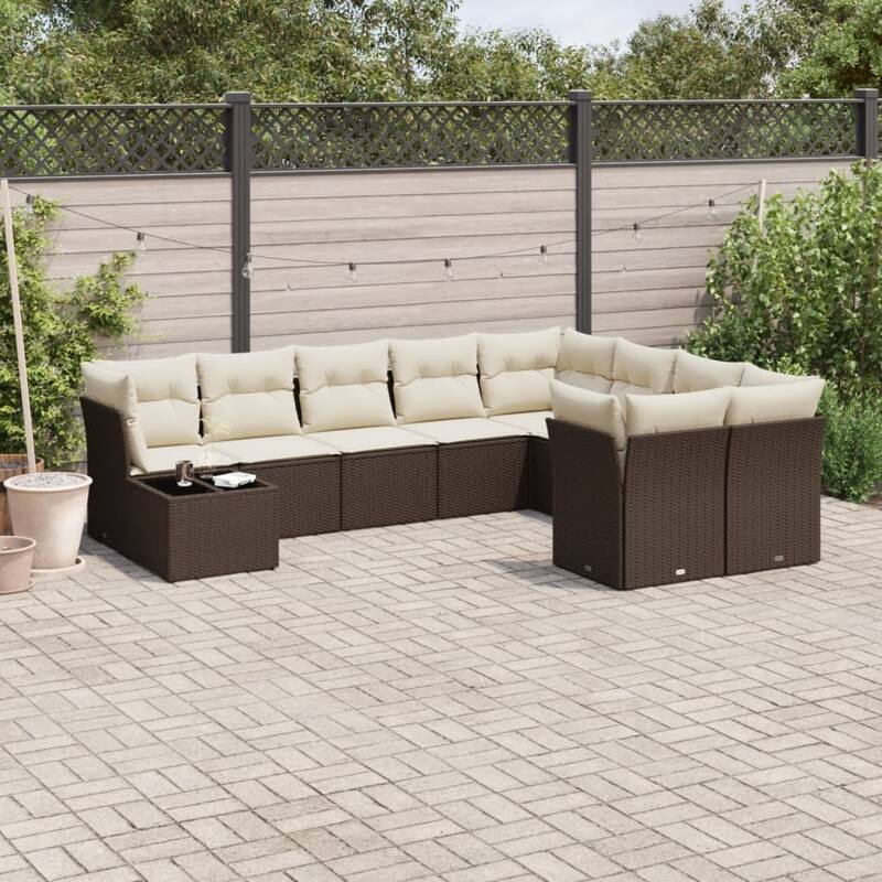 vidaXL Patio Sofa Set with Cushions Outdoor Furniture 10 Piece Poly Rattan - 21.7 x 21.7 x 14.6 - Brown and cream
