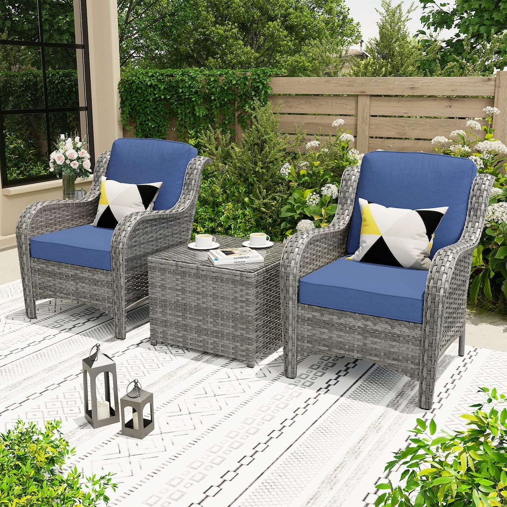 OVIOS 3-piece Patio Wicker Conversation Furniture Set