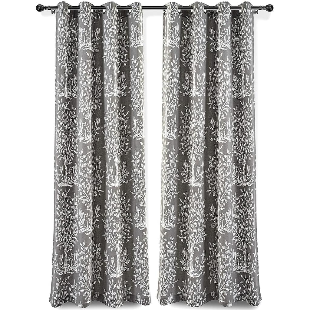 DriftAway Anna Cotton Botanical Pattern Thermal Insulated Energy Saving Grommet Window Curtains 2 Panels