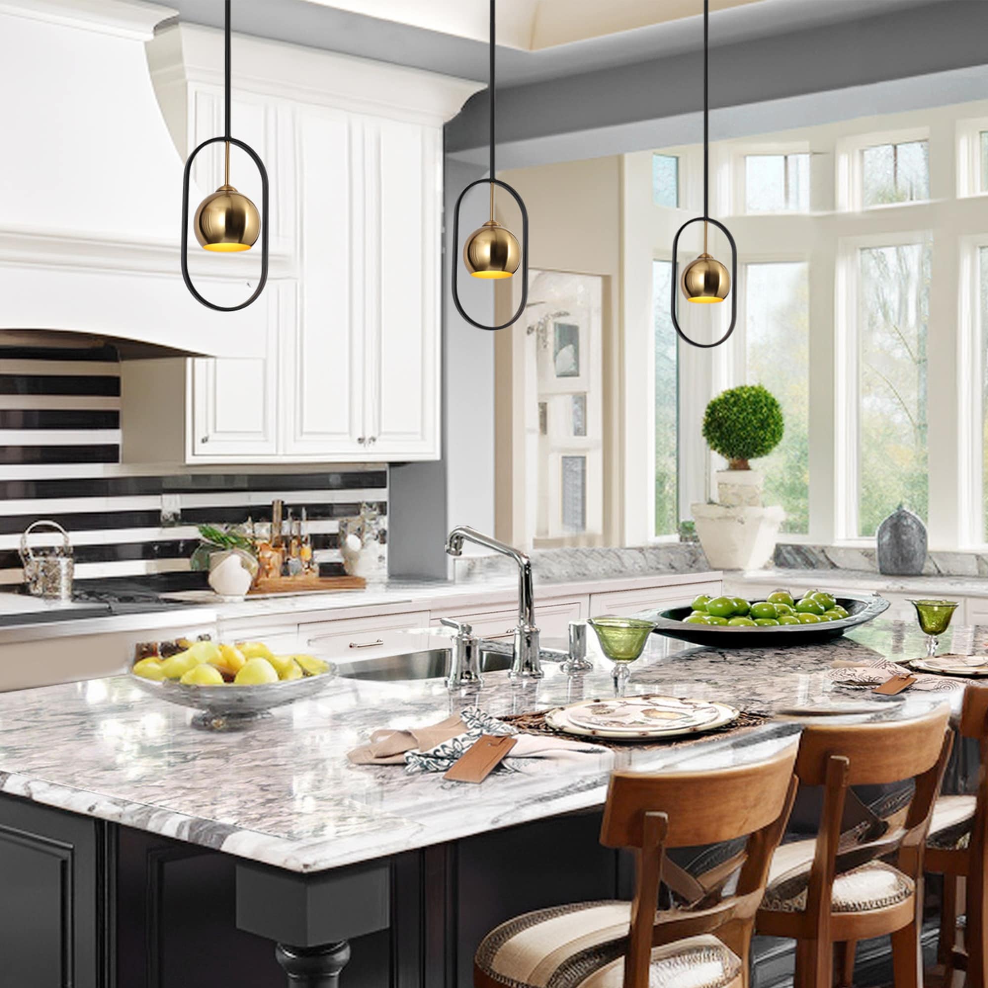 Modern Black Gold 1 Light Metal Pendant Lights Farmhouse Kitchen Island Light for Dining Room