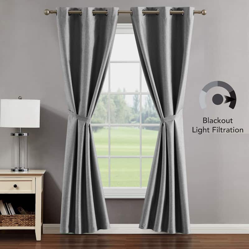 Creative Home Ideas Legrae Blackout Grommet Window Curtain Panel Pair with Tiebacks