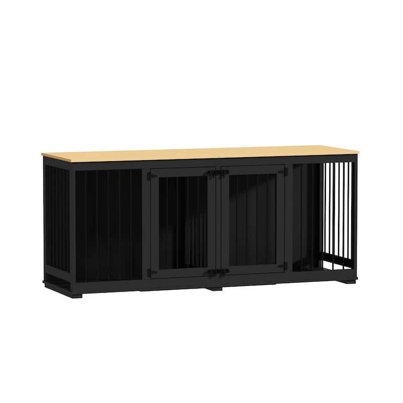 Double door large Dog Cage furniture with Removable Divider Wooden Top