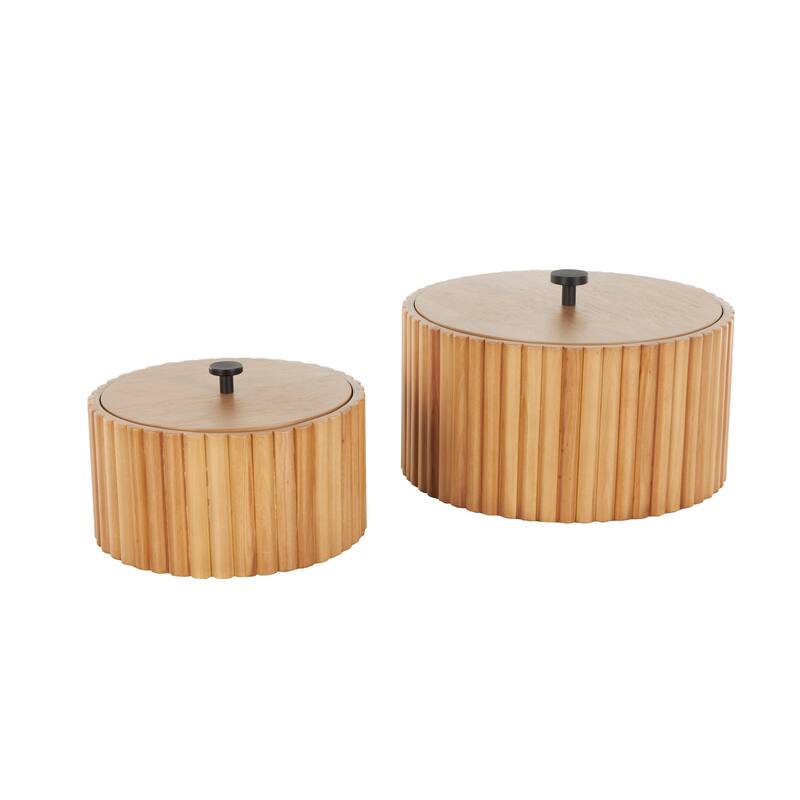 Wooden Handmade Slatted Box with Lids - Set of 2 Brown - Roche River Decor - 8"W x 8"L x 5"H