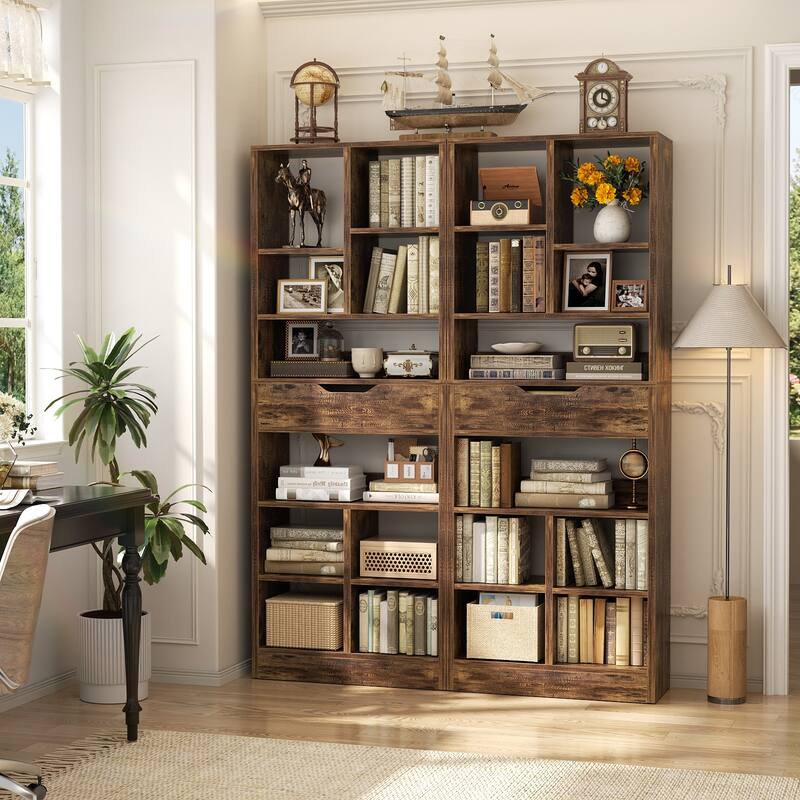 Freestanding 74" Tall Bookcase with Drawer,8-Tier Bookshelf Open Display Shelves for Living Room Home Office, Bedroom