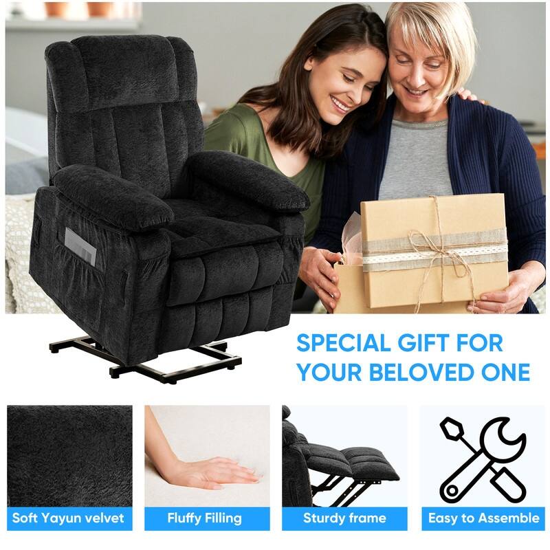 Mixoy Velvet Power Lift Recliner Chair,Dual Motor Heat Massage Electric Recliners Arm Chair with Remote